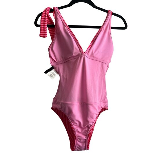 Ellen Tracy Swimsuit Orange Pink Striped Sz 6 One Piece Ruched Lined Padded Cups - Picture 8 of 15